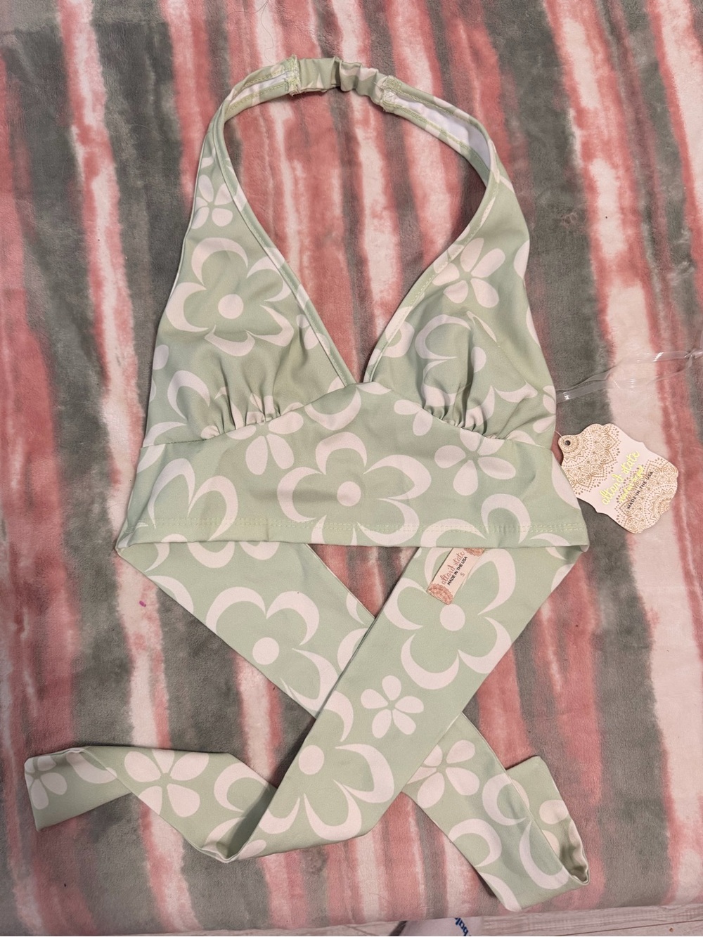 Altar'd State Mint Green Floral Halter Wrap Crop Top